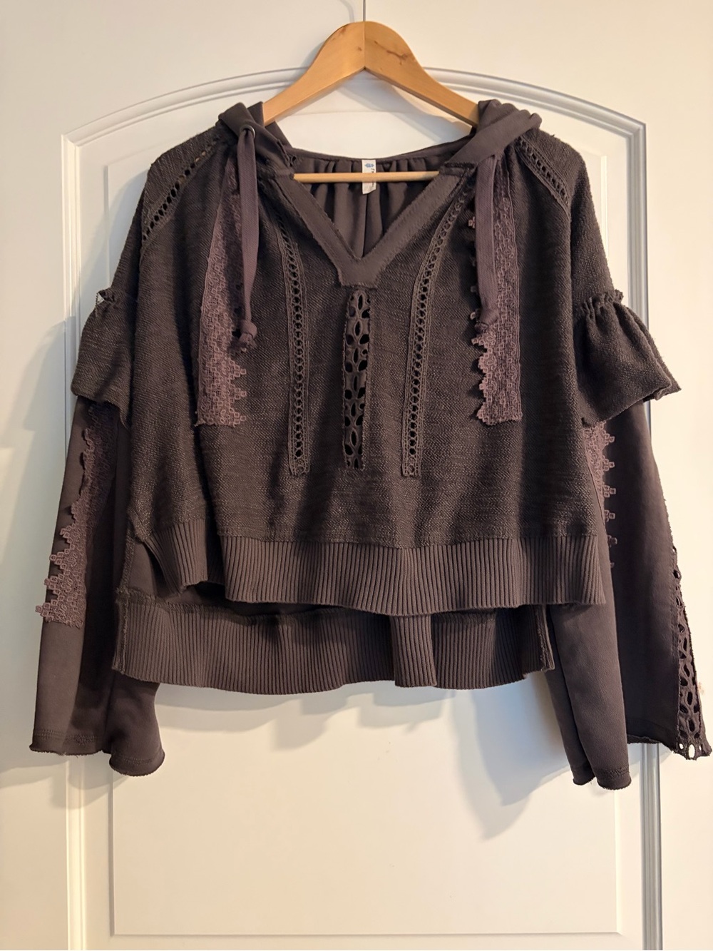 Free People Movement Boho Oversize Lace Overlay Hooded Pullover sweatshirt XS